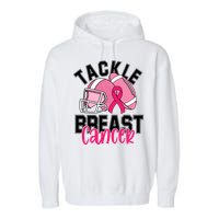 Tackle Breast Cancer Football Ribbon Awareness Garment-Dyed Fleece Hoodie