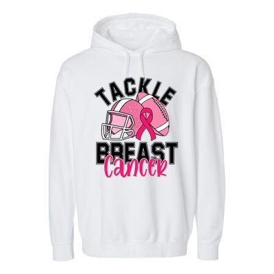 Tackle Breast Cancer Football Ribbon Awareness Garment-Dyed Fleece Hoodie