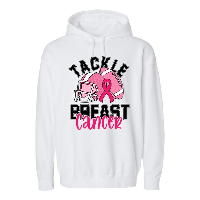 Tackle Breast Cancer Football Ribbon Awareness Garment-Dyed Fleece Hoodie