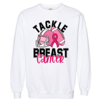 Tackle Breast Cancer Football Ribbon Awareness Garment-Dyed Sweatshirt