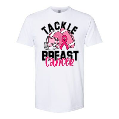 Tackle Breast Cancer Football Ribbon Awareness Softstyle CVC T-Shirt