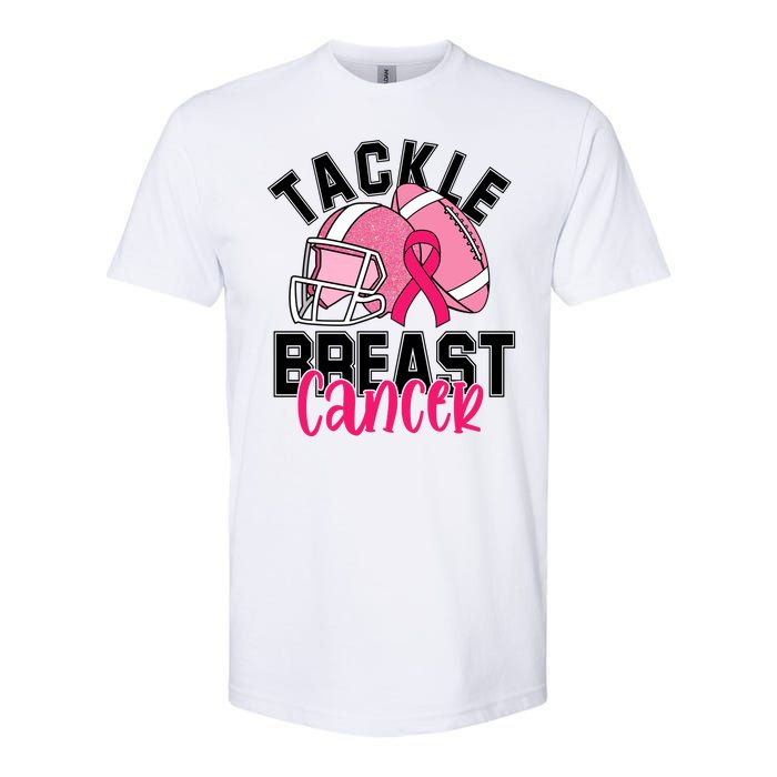 Tackle Breast Cancer Football Ribbon Awareness Softstyle CVC T-Shirt