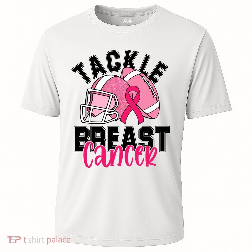 Tackle Breast Cancer Football Ribbon Awareness Cooling Performance Crew T-Shirt