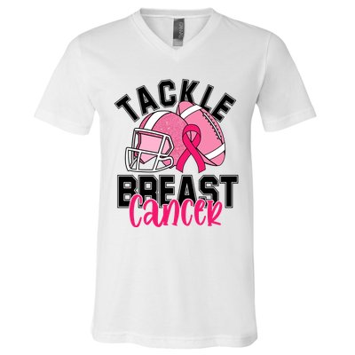 Tackle Breast Cancer Football Ribbon Awareness V-Neck T-Shirt