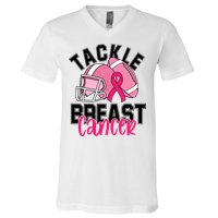 Tackle Breast Cancer Football Ribbon Awareness V-Neck T-Shirt