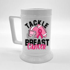 Tackle Breast Cancer Football Ribbon Awareness Beer Stein