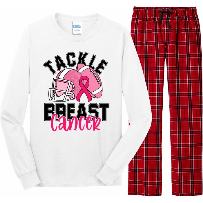 Tackle Breast Cancer Football Ribbon Awareness Long Sleeve Pajama Set