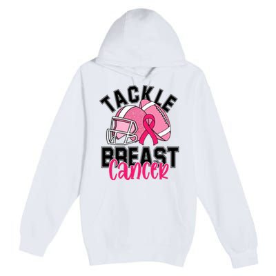 Tackle Breast Cancer Football Ribbon Awareness Premium Pullover Hoodie