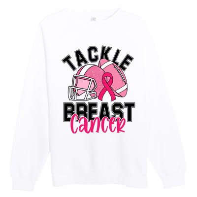 Tackle Breast Cancer Football Ribbon Awareness Premium Crewneck Sweatshirt