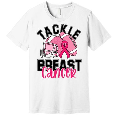 Tackle Breast Cancer Football Ribbon Awareness Premium T-Shirt