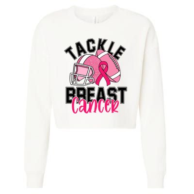 Tackle Breast Cancer Football Ribbon Awareness Cropped Pullover Crew