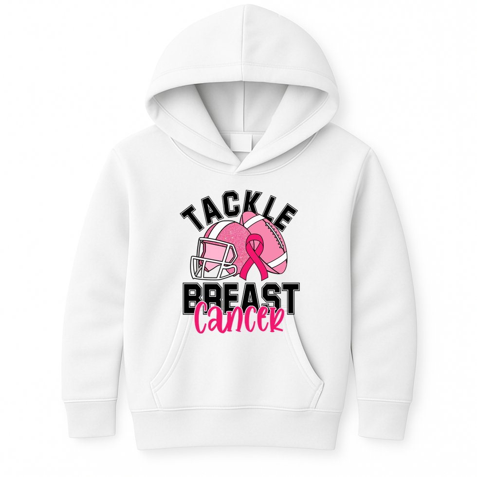 Tackle Breast Cancer Football Ribbon Awareness Kids Hoodie