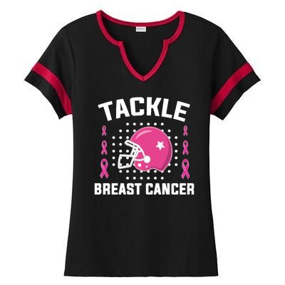 Tackle Breast Cancer Football Helmet Ladies Halftime Notch Neck Tee