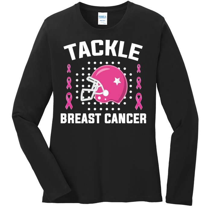 Tackle Breast Cancer Football Helmet Ladies Long Sleeve Shirt