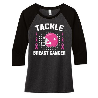 Tackle Breast Cancer Football Helmet Women's Tri-Blend 3/4-Sleeve Raglan Shirt