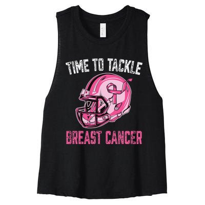 Tackle Breast Cancer Football Helmet Pink Ribbon Awareness Women's Racerback Cropped Tank