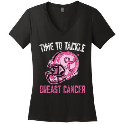 Tackle Breast Cancer Football Helmet Pink Ribbon Awareness Women's V-Neck T-Shirt