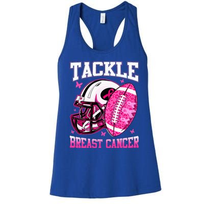 Tackle Breast Cancer Awareness Pink Ribbon Football Women's Racerback Tank