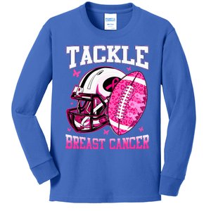 Tackle Breast Cancer Awareness Pink Ribbon Football Kids Long Sleeve Shirt