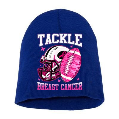 Tackle Breast Cancer Awareness Pink Ribbon Football Short Acrylic Beanie