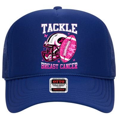 Tackle Breast Cancer Awareness Pink Ribbon Football High Crown Mesh Back Trucker Hat