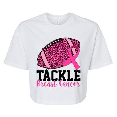 Tackle Breast Cancer Football Ribbon Awareness Bella+Canvas Jersey Crop Tee