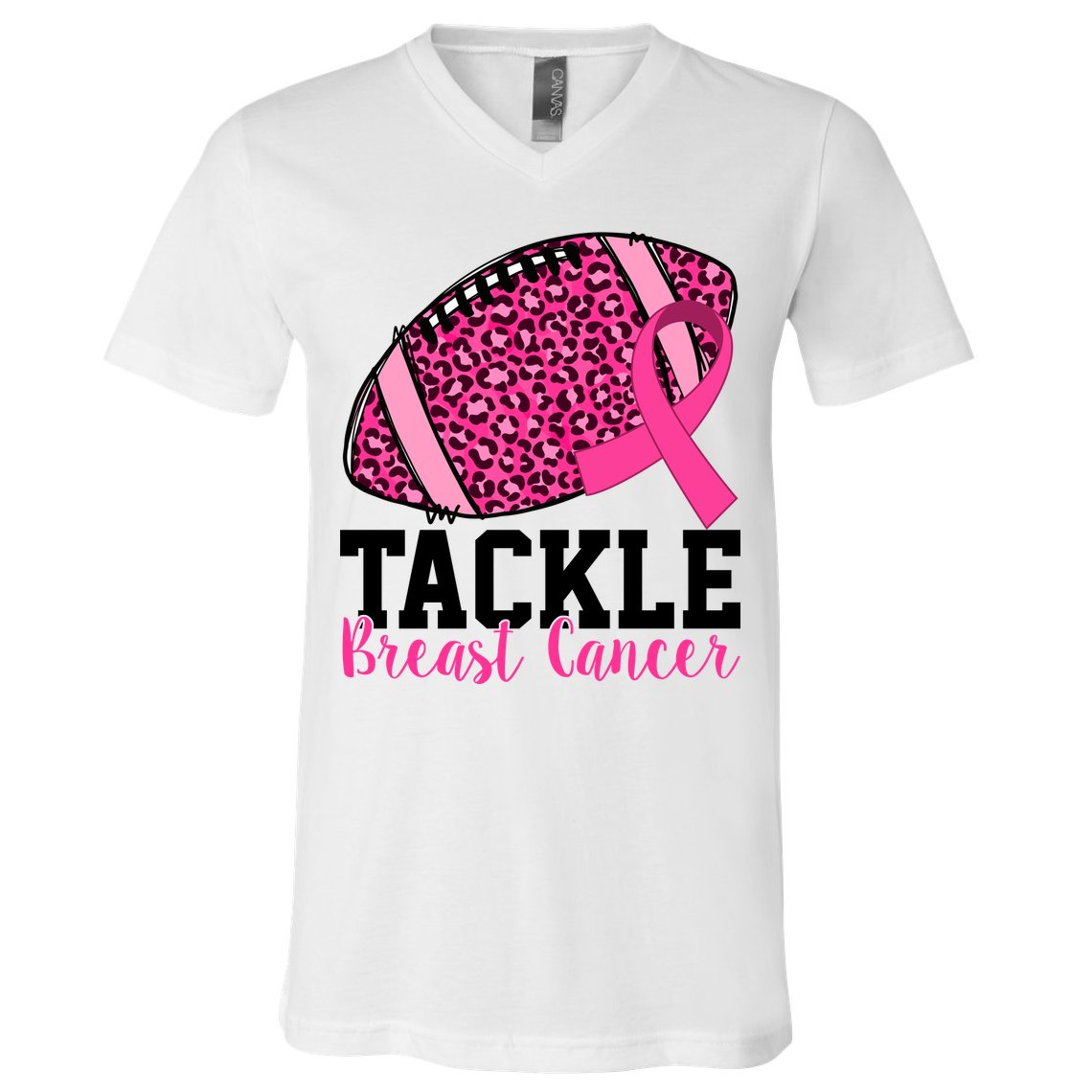 Tackle Breast Cancer Football Ribbon Awareness V-Neck T-Shirt