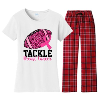 Tackle Breast Cancer Football Ribbon Awareness Women's Flannel Pajama Set