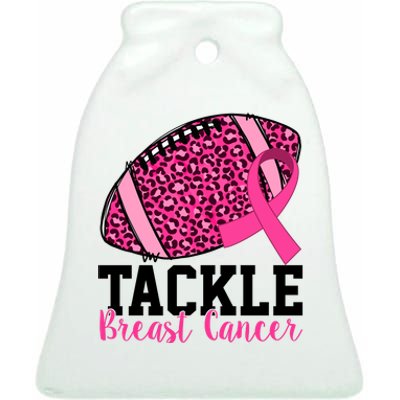 Tackle Breast Cancer Football Ribbon Awareness Ceramic Bell Ornament