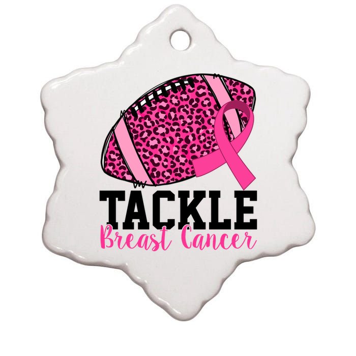 Tackle Breast Cancer Football Ribbon Awareness Ceramic Star Ornament