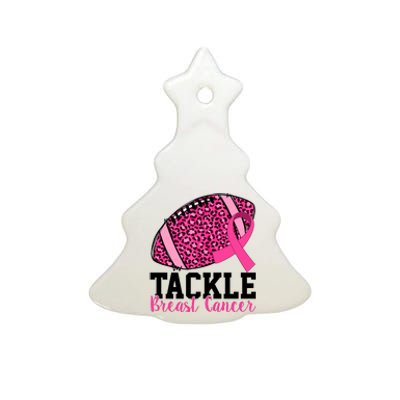 Tackle Breast Cancer Football Ribbon Awareness Ceramic Tree Ornament