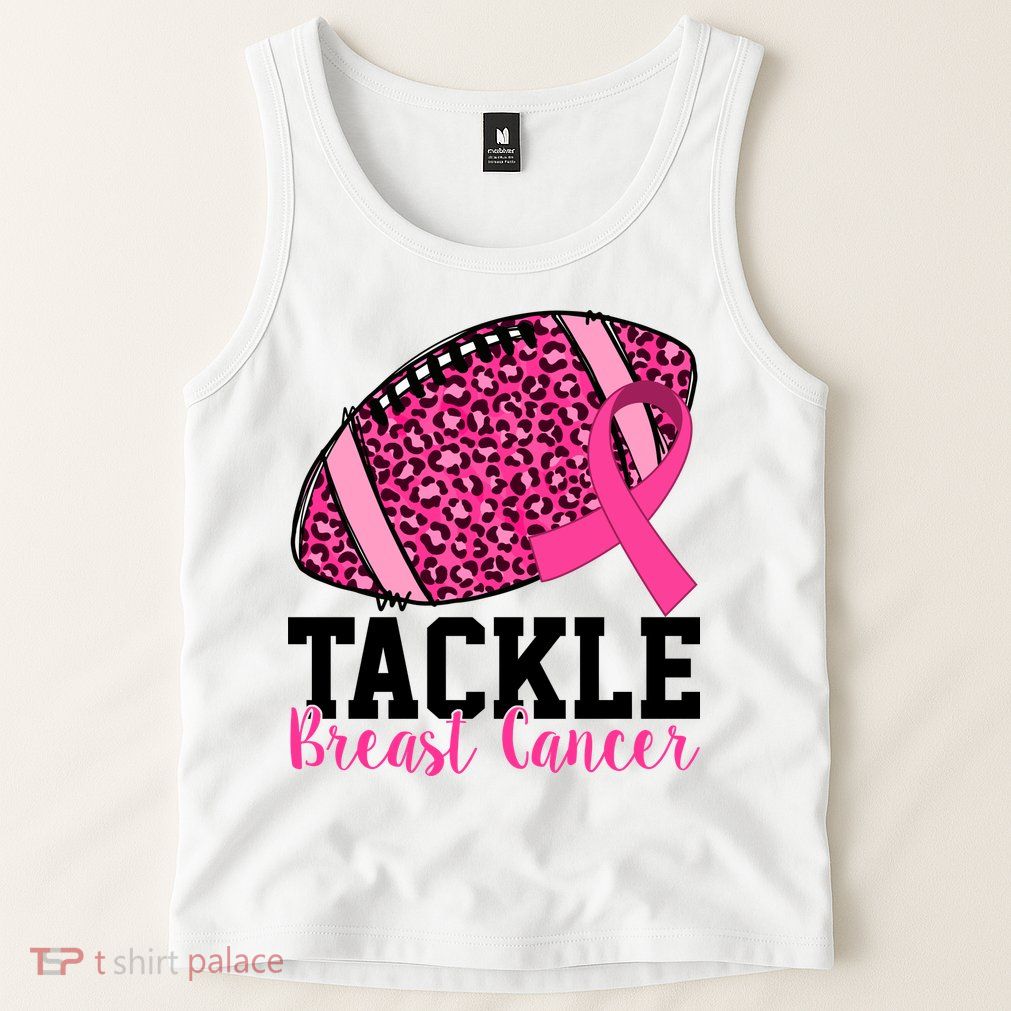 Tackle Breast Cancer Football Ribbon Awareness Tank Top