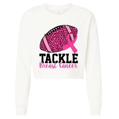 Tackle Breast Cancer Football Ribbon Awareness Cropped Pullover Crew