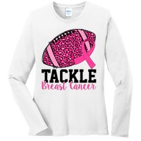 Tackle Breast Cancer Football Ribbon Awareness Ladies Long Sleeve Shirt