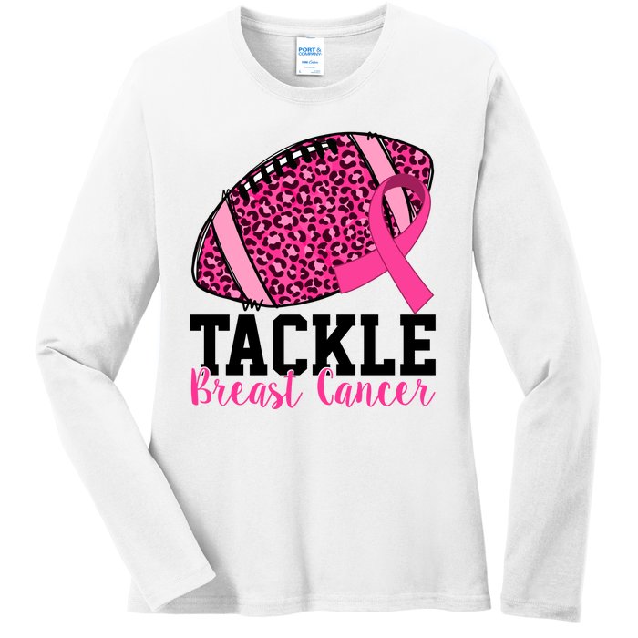 Tackle Breast Cancer Football Ribbon Awareness Ladies Long Sleeve Shirt