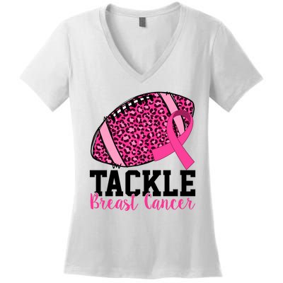 Tackle Breast Cancer Football Ribbon Awareness Women's V-Neck T-Shirt