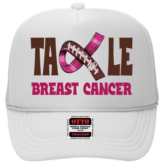 Tackle Breast Cancer Awareness Football High Crown Mesh Back Trucker Hat