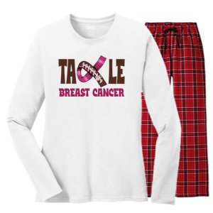 Tackle Breast Cancer Awareness Football Women's Long Sleeve Flannel Pajama Set 