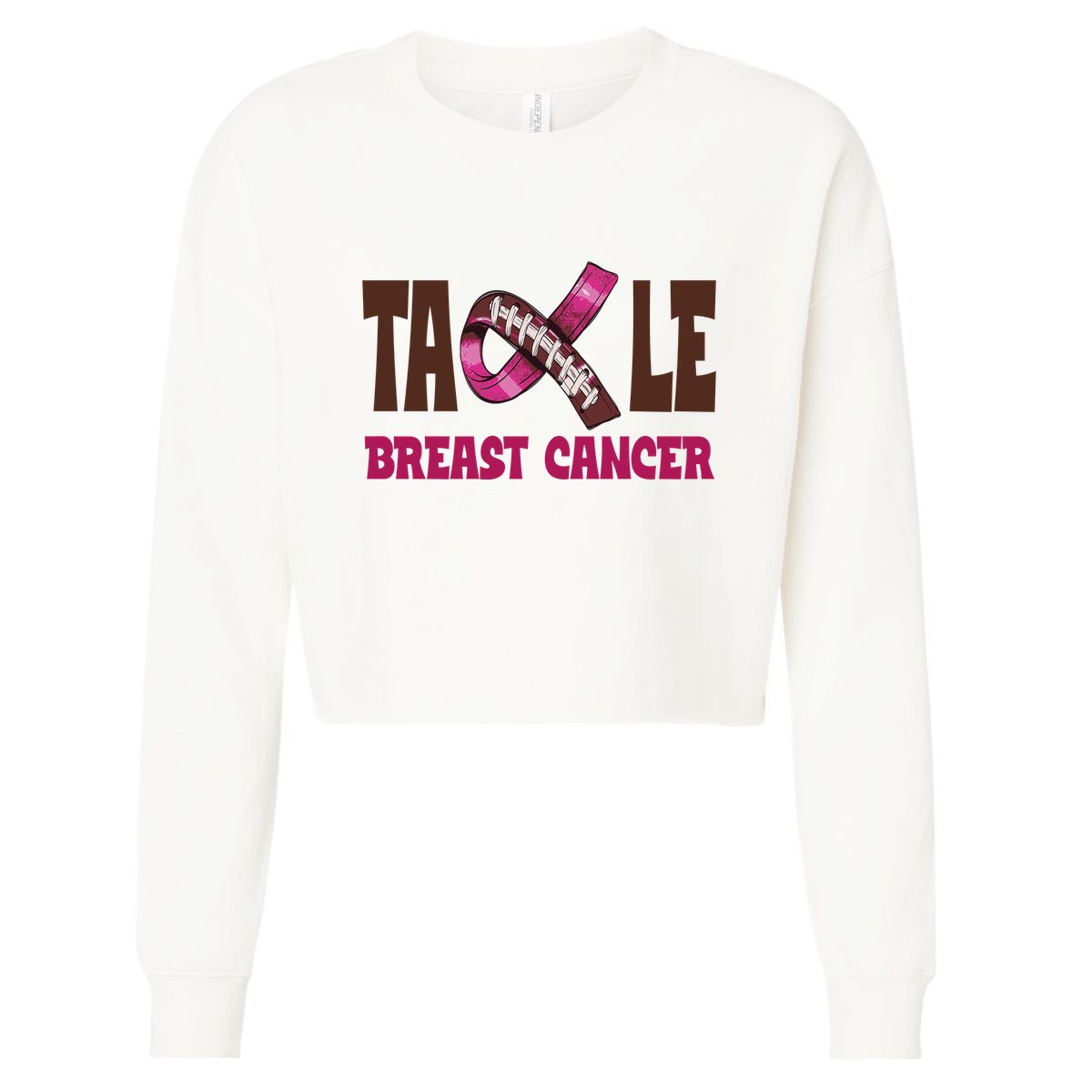 Tackle Breast Cancer Awareness Football Cropped Pullover Crew