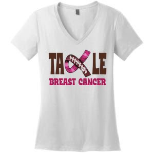 Tackle Breast Cancer Awareness Football Women's V-Neck T-Shirt