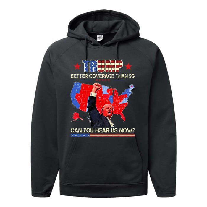 Trump Better Coverage Than 5g Can You Hear Us Now Politics Performance Fleece Hoodie