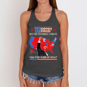 Trump Better Coverage Than 5g Can You Hear Us Now Politics Women's Knotted Racerback Tank