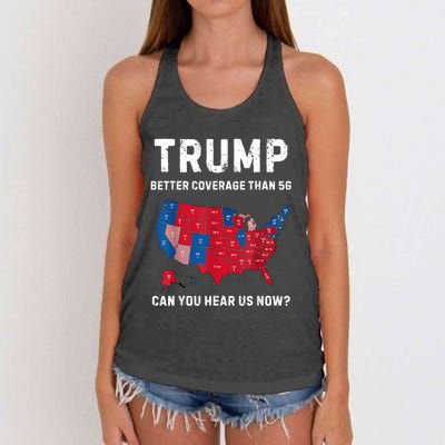 Trump Better Coverage Than 5g Can You Hear Us Now? Women's Knotted Racerback Tank