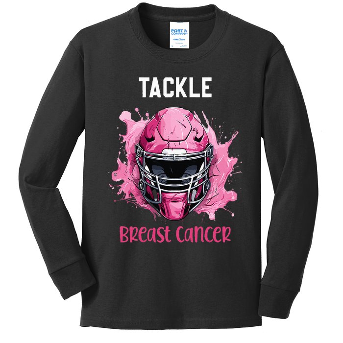 Tackle Breast Cancer Awareness Pink Ribbon Football Kids Kids Long Sleeve Shirt