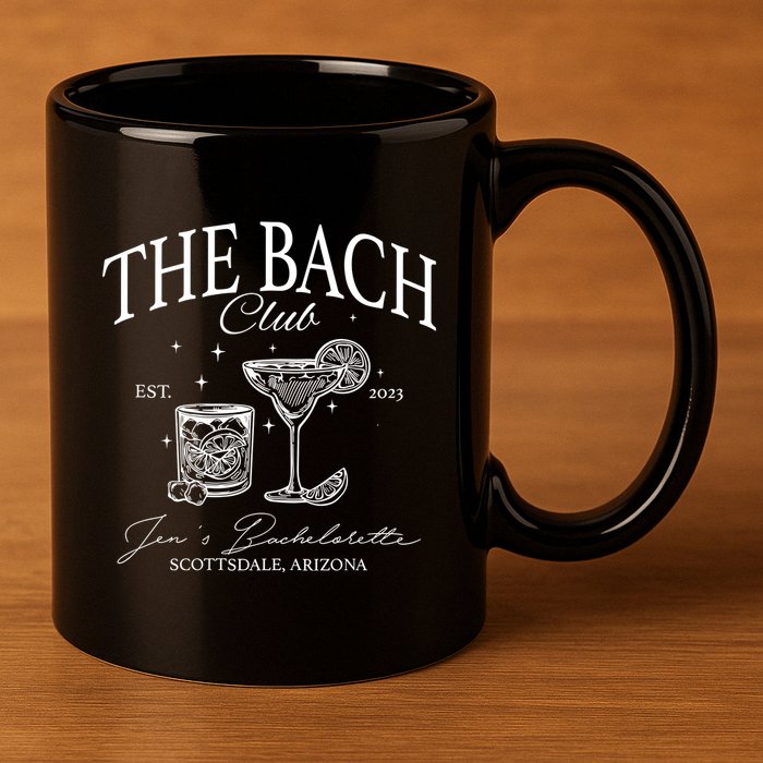 The Bach Club Custom Location Bachelorette 11oz C Handle Ceramic Mug