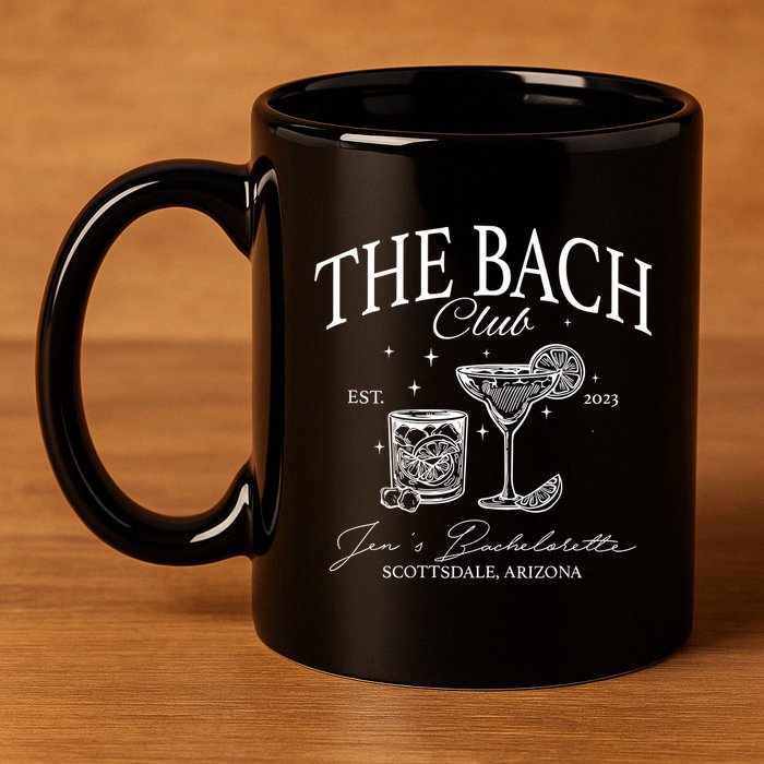 The Bach Club Custom Location Bachelorette 11oz C Handle Ceramic Mug