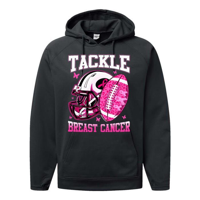 Tackle Breast Cancer Awareness Pink Ribbon Football Performance Fleece Hoodie