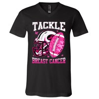 Tackle Breast Cancer Awareness Pink Ribbon Football V-Neck T-Shirt