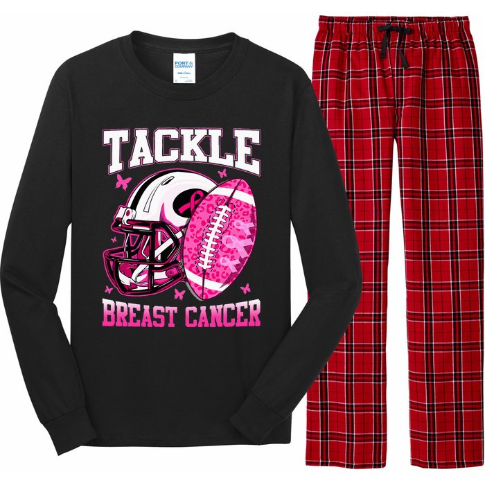 Tackle Breast Cancer Awareness Pink Ribbon Football Long Sleeve Pajama Set