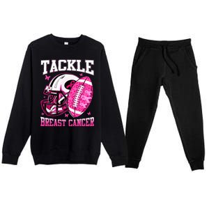 Tackle Breast Cancer Awareness Pink Ribbon Football Premium Crewneck Sweatsuit Set